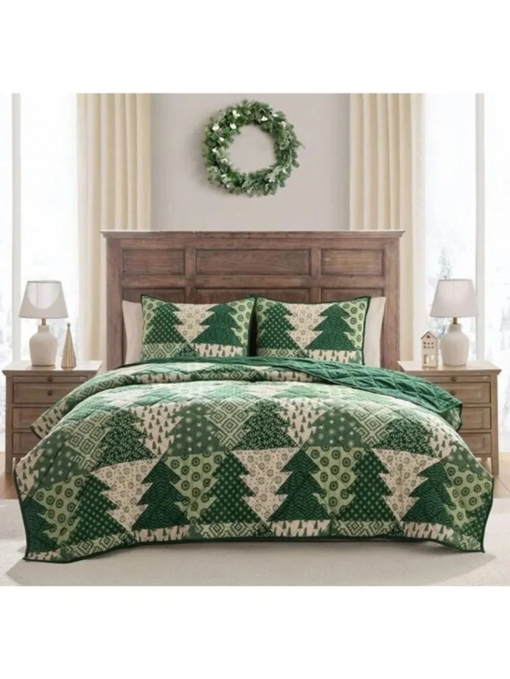 Hallmark Full/Queen Flannel Tree Print Quilts Green